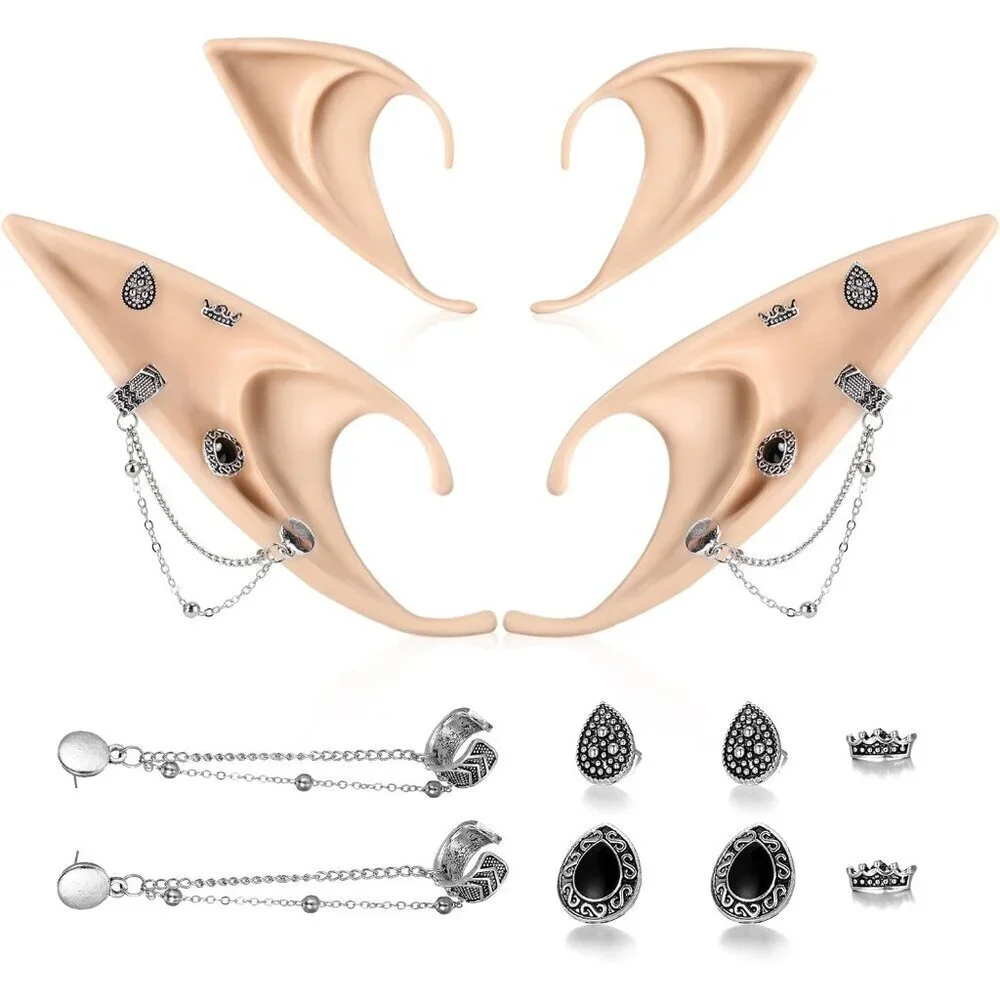 Elf Ears with Earrings Set Fairy Pixie Soft Silicone Vintage Stud Accessories